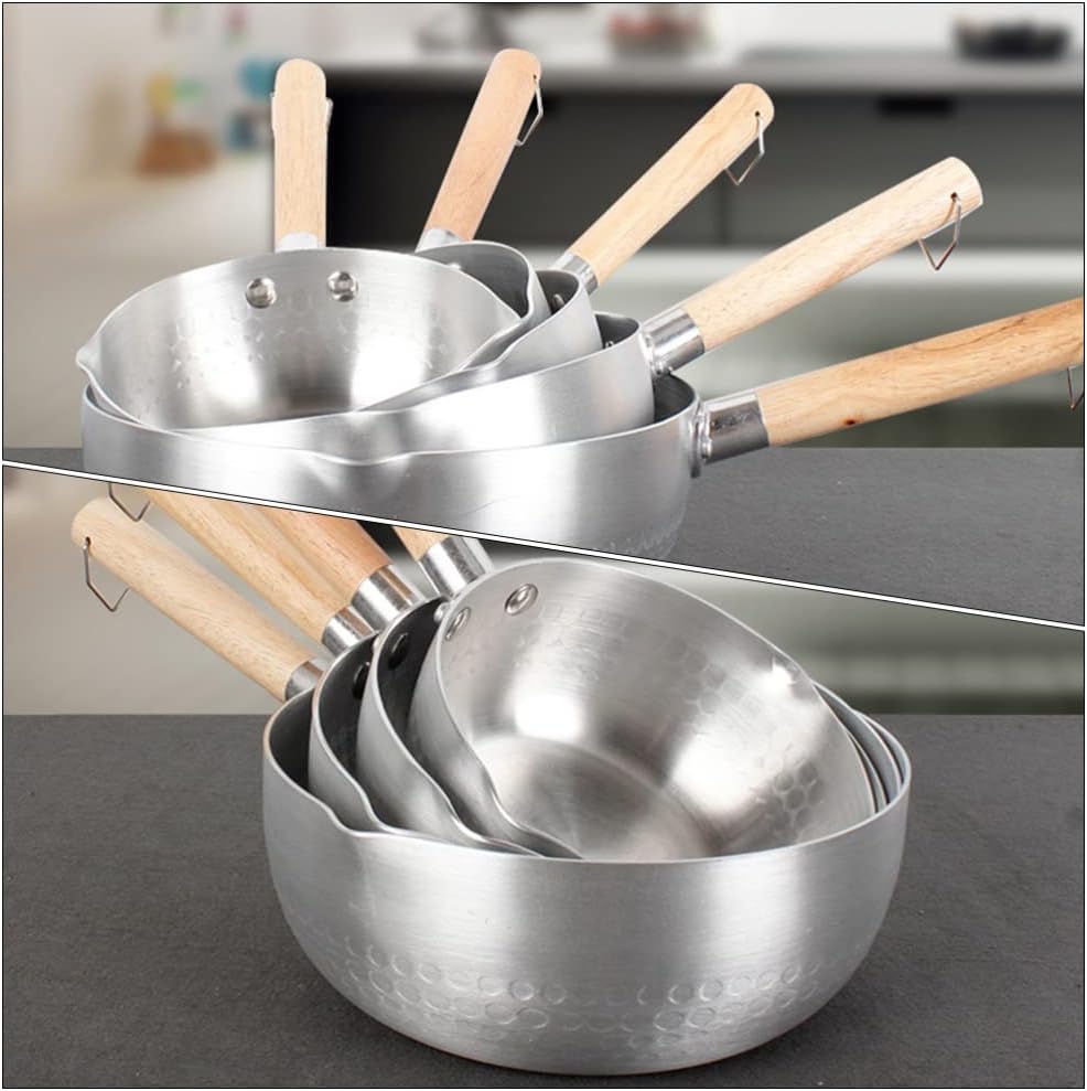Hemoton Nonstick Saucepan, Stainless Steel Yukihira Pan, Small Traditional Japanese Sauce Pot with Wooden Handle