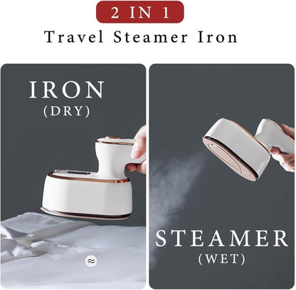 HFLYJPYW Mini Steam Iron for Clothes, Travel Steamer for Clothes Portable Steamer Travel Iron, Micro Steam Mini Handheld Support Dry And Wet Ironing for Home Travel (White)