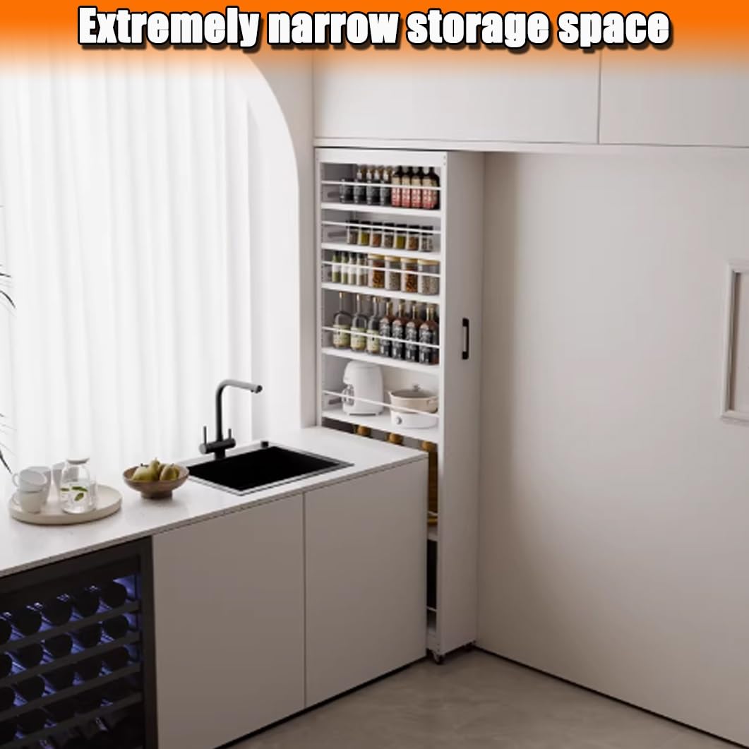 Slim Rolling Spice Rack Cart - 5/7 Tier Metal Kitchen Storage with Wheels, Narrow Shelf Utility Cart for Dining Room & Bakery, 9.8"x21.6"x72.6" - Organize Spices & Essentials