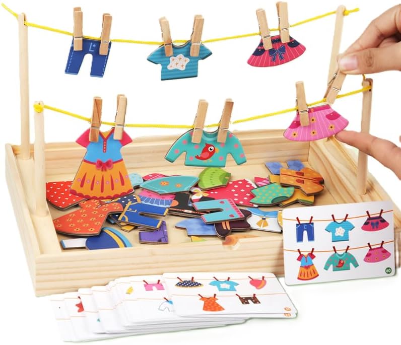 2-6 Montessori Practical Life Clothes Hanging Job Rope Strings Hanging Clothes with Clothespins Airing Clothes