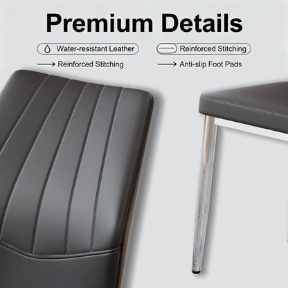 Trygoal Modern Dining Chairs Set of 6, 37" High Back Kitchen Chairs with Ergonomic PU Leather & Silver Metal Legs, Side Chairs with Adjustable Feet for Dining Room, Apartment, Black Silver