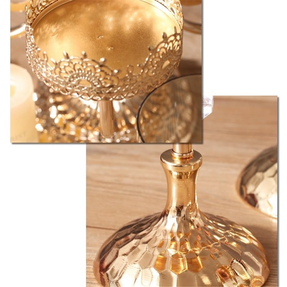 cfycfy987 Candelabra Luxury Golden Metal Glass Candlestick Home Dining Table Decoration Ornament Candle Holder Candle Sticks Holder(Large)