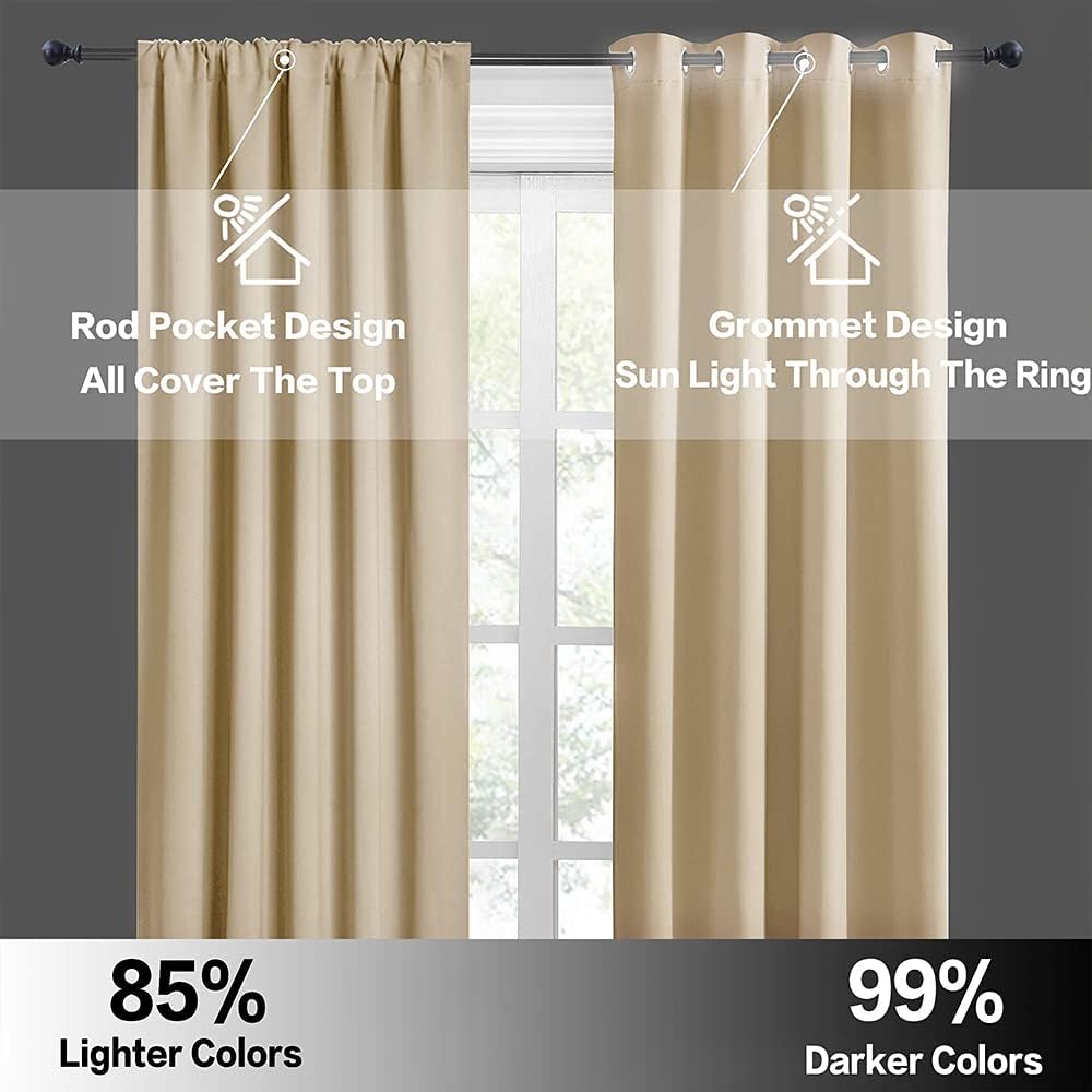 RYB HOME Thermal Insulated Blackout Curtains, Small Window Drapes, 42 inch Wide by 36 inch Long, Biscotti Beige