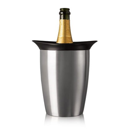 Vacu Vin Champagne Cooler – Stainless Steel Active Bottle Chiller – Includes Removable Cooling Sleeve – Keeps Champagne Cold for Hours – Stylish & Reusable Ice-Free Tabletop Cooler
