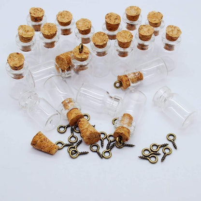 Qixivcom 120 Pcs 0.5ml Mini Cork Bottles Vials Clear Small Glass Bottles Tiny Jars with Corks Miniature Glass Bottle Charm Kit Gifts DIY Decoration Wishing Bottles Eye Screws for Pendant Arts Crafts Wedding Party Favors