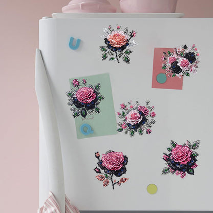 POETRYDRAW 6 Pcs Diamond Painting Magnets Special Shape Rose Diamond Art Stickers Refrigerator for Fridge Stickers DIY Home Decors Crafts Gifts