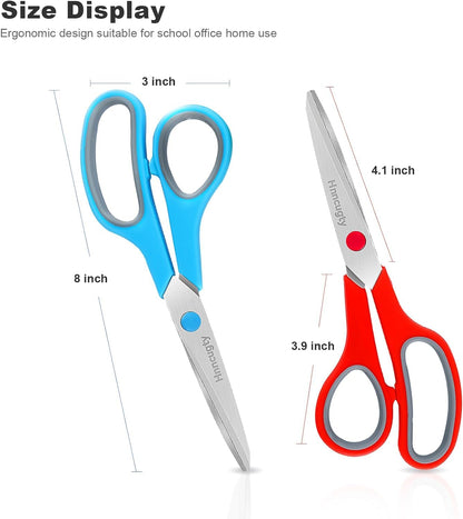 Scissors, Hnncugty 8" Scissors All Purpose Bulk Set of 18-Pack, Sharp Shears for Office Home Craft Sewing Fabric, High/Middle School Supplies Student Teacher Supplies, Comfort Grip Right/Left Handed