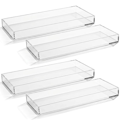 Kegeeei 4 Pack Acrylic Bathroom Trays, Clear Tray for Toilet Tank, Decorative Countertop Organizer for Perfume, Soap, Jewelry, Candle, Plant, 12 x 5.1 x 1.2 Inches
