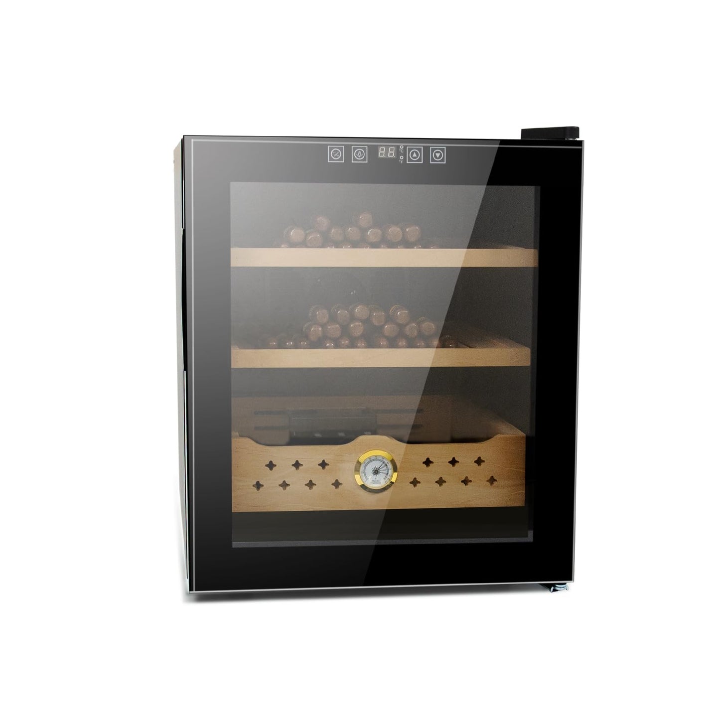50L Electric Cigar Humidor, 300 Counts LED Lighted Temperature Control Cigar Storage Cabinet with Spanish Cedar Wood Shelves