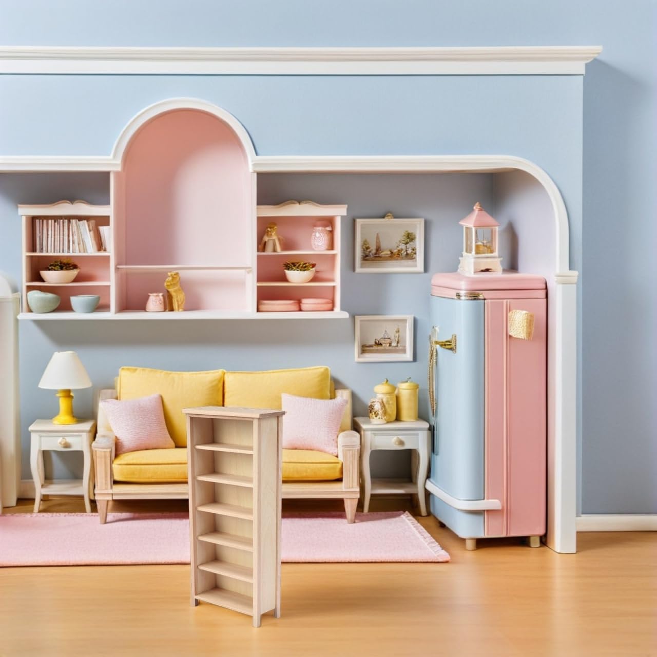 FAVOMOTO 1:12 Mini Bookshelf, Wooden Vertical Doll House Book Shelf Miniature Furniture Bookcase Decor Mini House Supply for DIY Craft Display Decoration Accessories