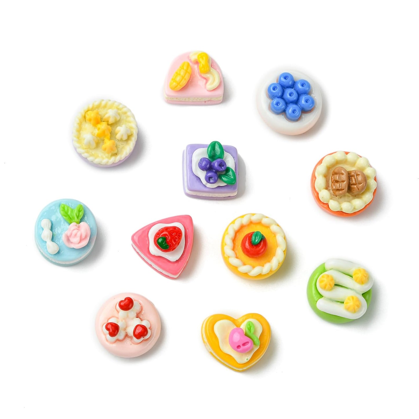 LiQunSweet 100 pcs Mixed Styles Miniature Figurines Imitation Cake Resin Ornament Mini Dessert Food No Hole Beads Display for DIY Jewelry Embellishment Craft Home Office Desk Decor