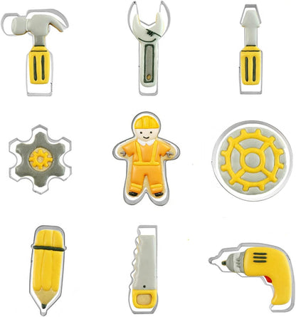 Mini Construction Tools Cookie Cutters Set of 9 pcs, Stainless Steel Hardware Tools Shaped Fondant Baking Molds