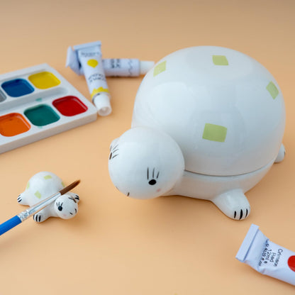 Turtle Design Ceramic Paint Palette with Water Bowl Brush Holder & Reusable Environmental Friendly Tray for Ceramic for Workspace Decor and Outdoor Sketching ，Gifts for Painting Lovers