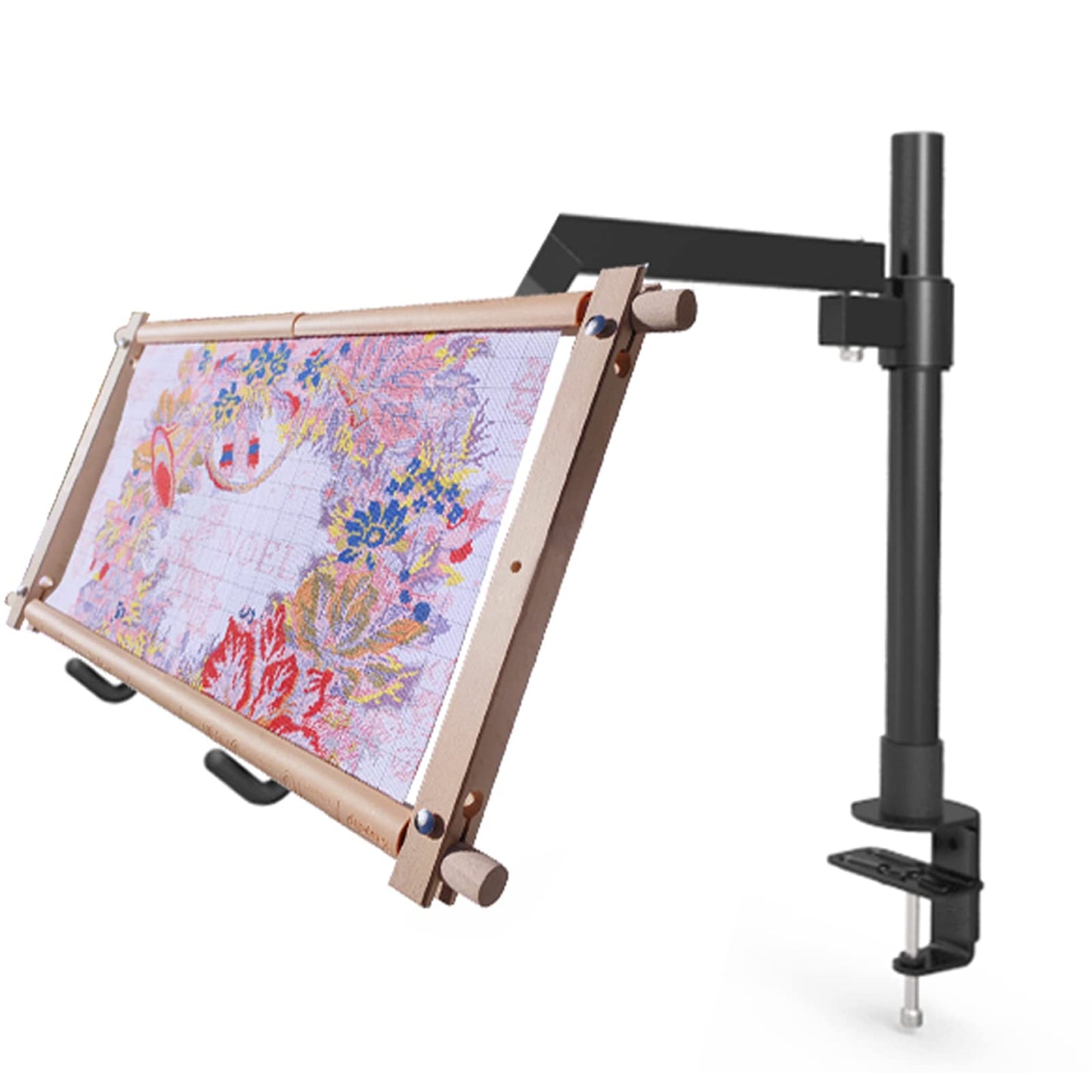 Metal Needlework Frames Stand Adjustable Rotated Embroidery Holder Hands Free Cross Stitch Scroll Frame Lap Table Clamp Embroidery Frame Stand for Needlepoint Supplies