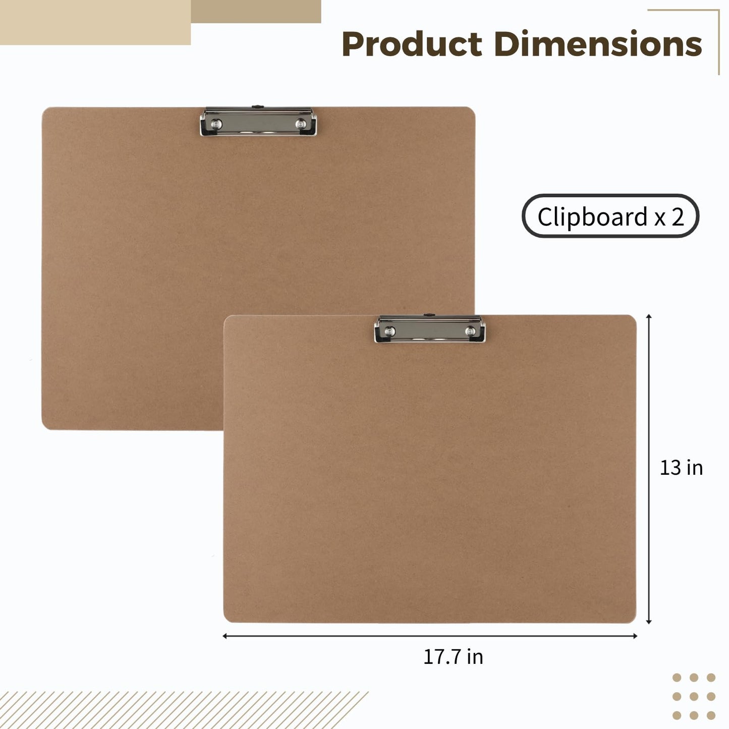 2PCS Extra Large A3 Horizontal Clipboard, 13'' x 17'' Wooden Low Profile Clip for Drawing Sketching Art Supplies Landscape