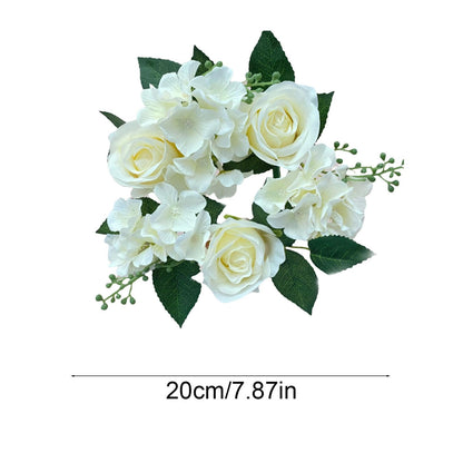 2PCS Artificial Roses Candle Rings Wreaths 4 Inch Center for Pillars Wedding Centerpiece Table Decorations Fake Rose Eucalyptus Leaves Floral Candle Ring for Holiday Party Supplies (White)