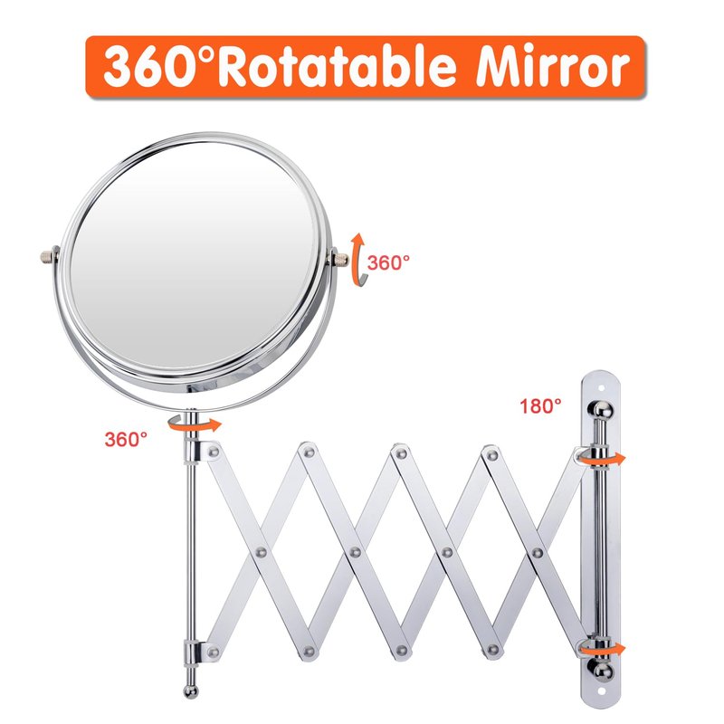 Welllink 8Inch XL Wall Mounted Bathroom Mirror, 1X/7X Magnification, High-Definition Glass, Chrome Finish, Space Saving Design