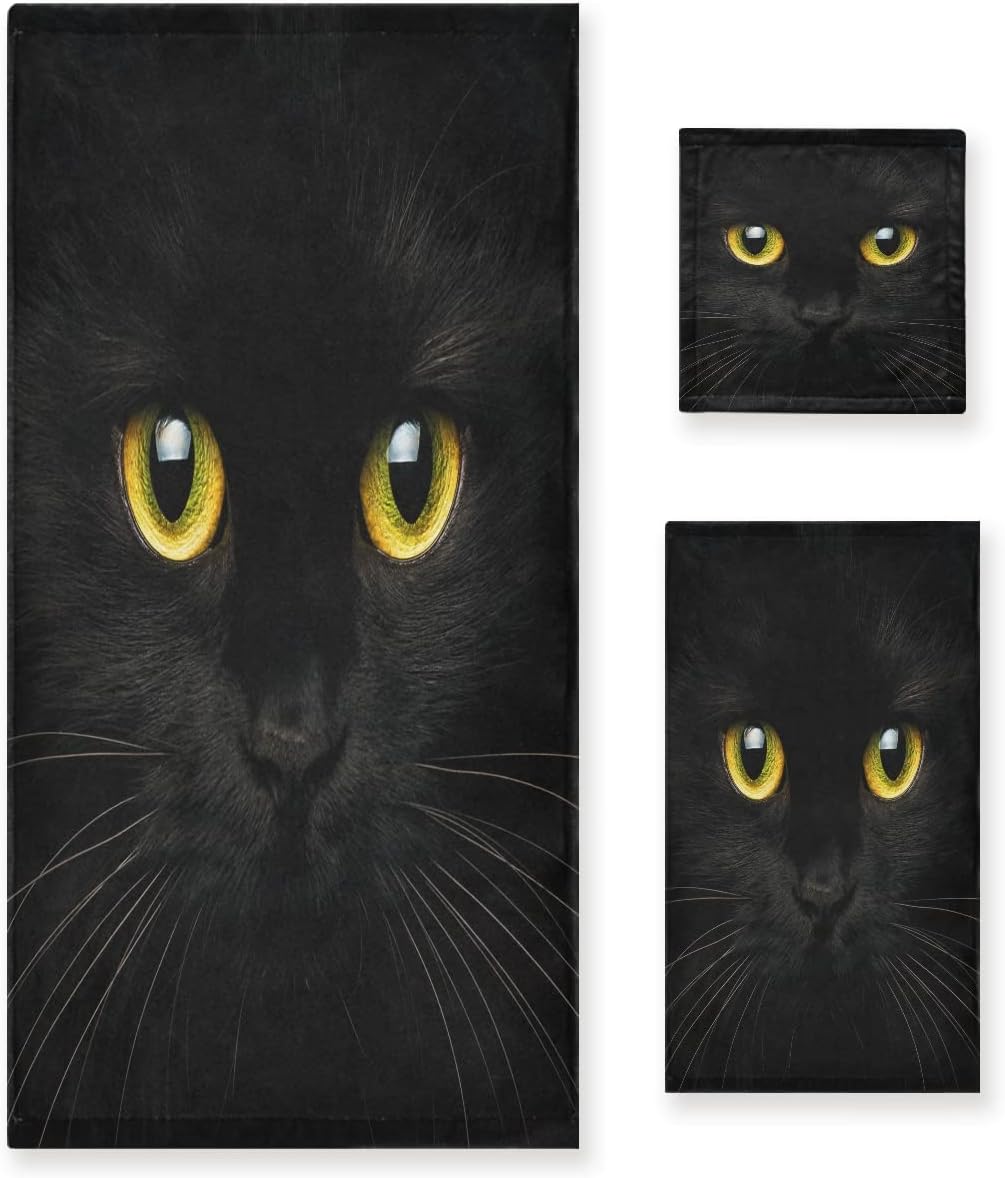 AUUXVA 3-Piece Set, Sets 1 1 1 Towel Cute Black Animal Cat Bath Towel Absorbent Soft Towels for Bathroom Quick Dry