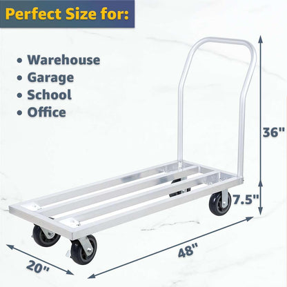 20" x 48" Mobile Aluminum Dunnage Rack - 1600 lb. Capacity with Handle, Heavy-Duty Rolling Platform Truck, NSF Storage Rack with Casters for Commercial Kitchen, Warehouse, Food Service