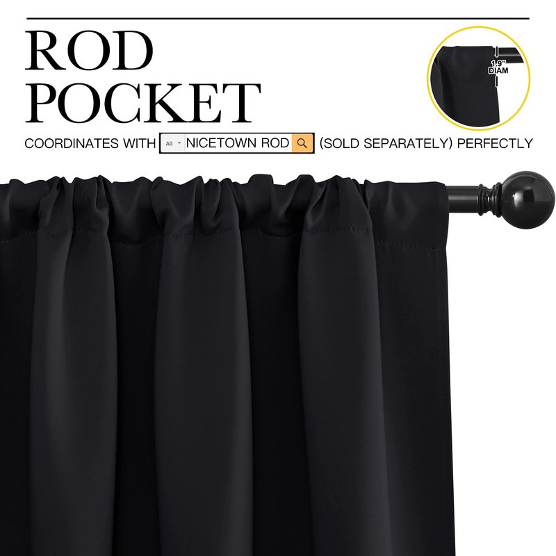 NICETOWN Short Curtains 36 inches Long, Black Out RV Bunk Panels, Kitchen Window Curtains Over Sink, Thermal Insulating Blackout Drapes/Draperies for Small Window (2 Panels, 42 inches Wide)