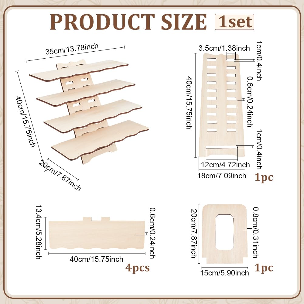 PH PandaHall Wood Tiered Display Stand, 4 Tiers Ratail Craft Show Rack Tabletop Display Shelf Organizer for Cupcake, Candles, Perfume, Figurine, Plant, Bottle, Retail Vendor