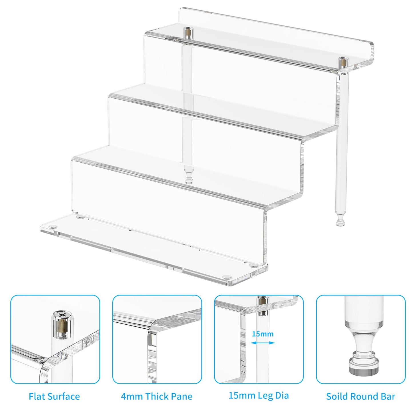 NIUBEE Acrylic Riser Display Shelf, 2 Pack Clear Display Stand for Amiibo Funko POP Figures,4 Tier Cupcakes Stand Perfume Organizer and Storage (12 Inch Large)