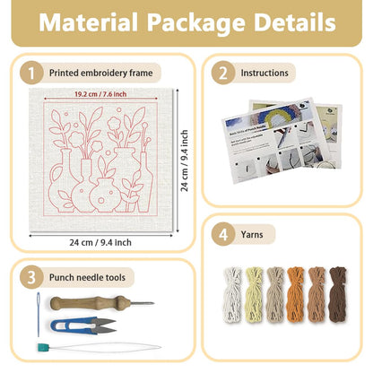 DOODLREAM Bohemian Vase DIY Punch Needle Embroidery Kit for Adult Beginner, 9.4" Vase and Floral Punch Stitching Craft Set for Starter with Frame, Fabric Pattern, Threader, Yarn, Punch Needle