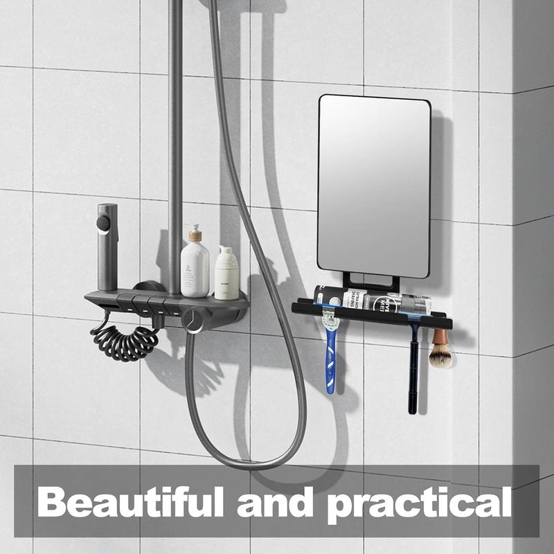 FKEBGDSU Shower Mirror,Mirror for Shower with Razor Holder,Adjustable Shower Shave Mirror for Men and Women,NO-Drilling,Removable,Shatterproof &Waterproof with 2 Adhesive Hooks