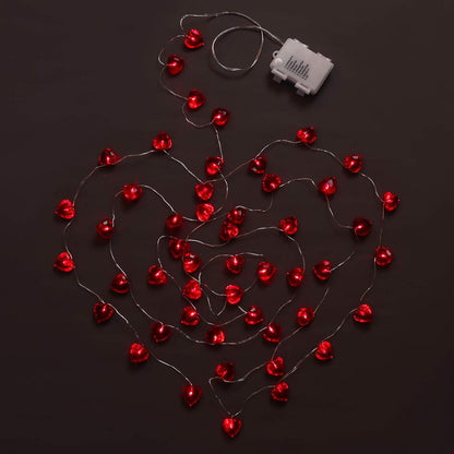 Luditek 50 LED Diamond Cut Red Heart Twinkle Fairy String Lights, 8 Lighting Modes with Timer for Valentines Weddings