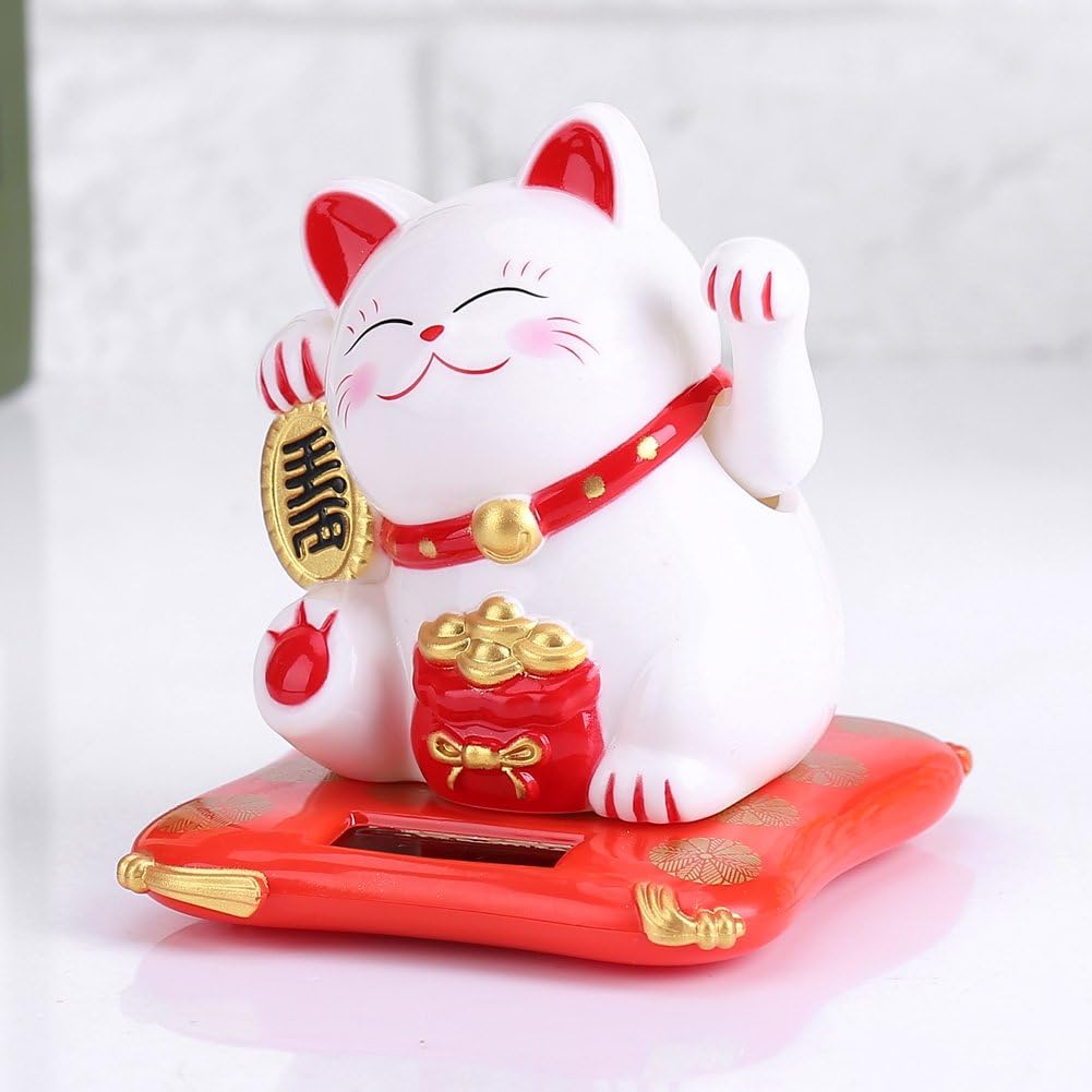 Acogedor Solar Waving Cat, Good Luck Lucky Welcoming Cat with Waving Arm for Car Home Office Decoration