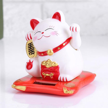 Acogedor Solar Waving Cat, Good Luck Lucky Welcoming Cat with Waving Arm for Car Home Office Decoration
