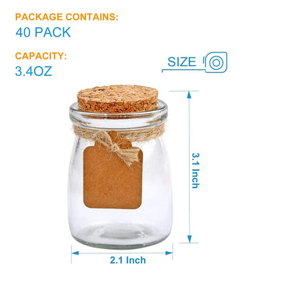 Ufrount Small Glass Decorative Bottles With Cork Lids,3.4oz Mini Yogurt Mason Jar,Set of 40,Great for Wedding Favor,DIY Projects.