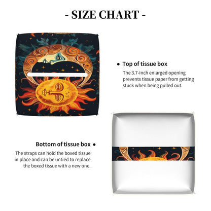 Square Tissue Boxes 5.2"x5.2"x5.2", Sun Moon Stars Tissue Holder Decor for Home/Car/Office