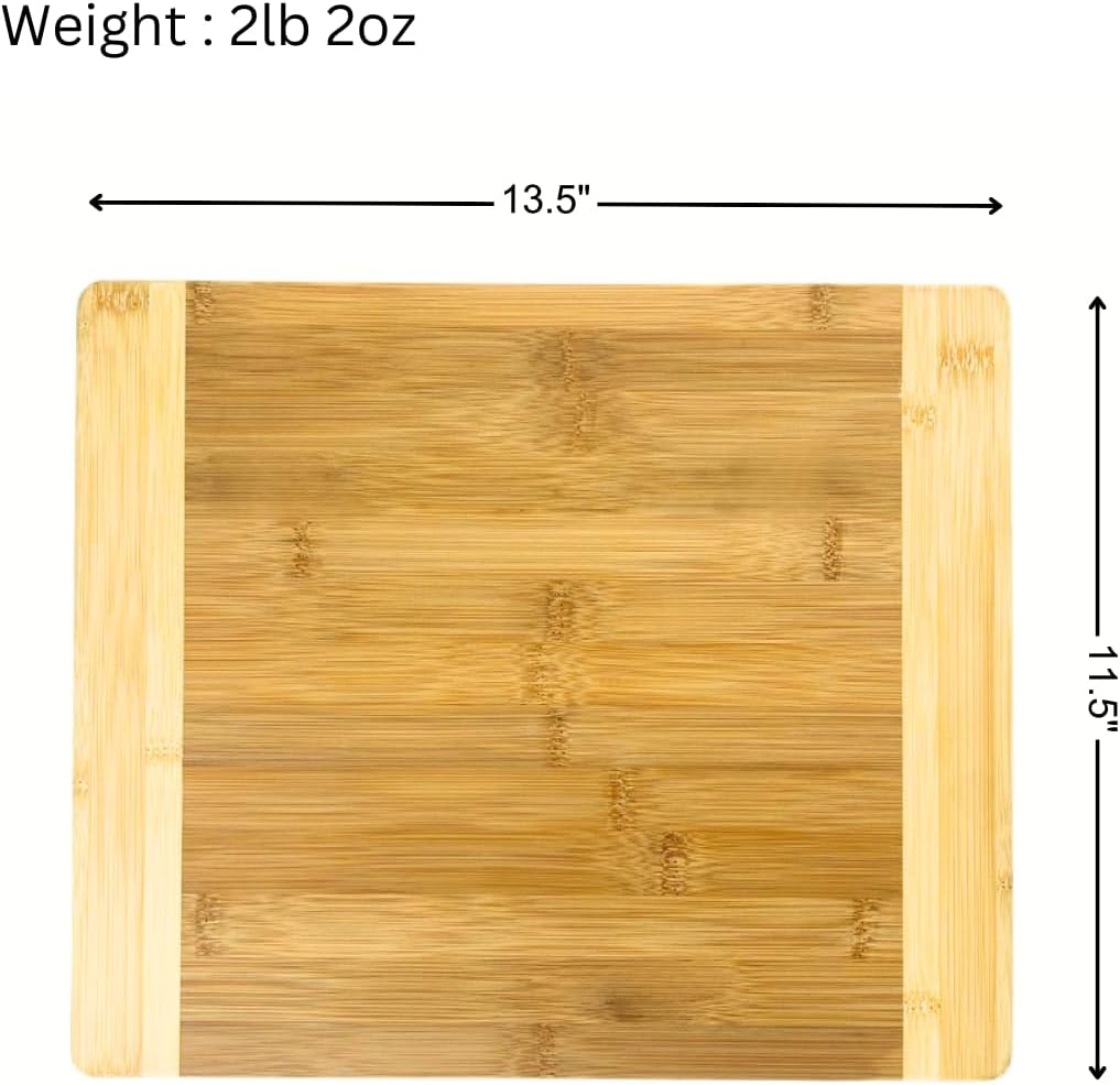 Premium Natural Two Tone Bamboo Cutting Board, 13.5" x 11.5", Thick Sturdy Reversible Serving Tray