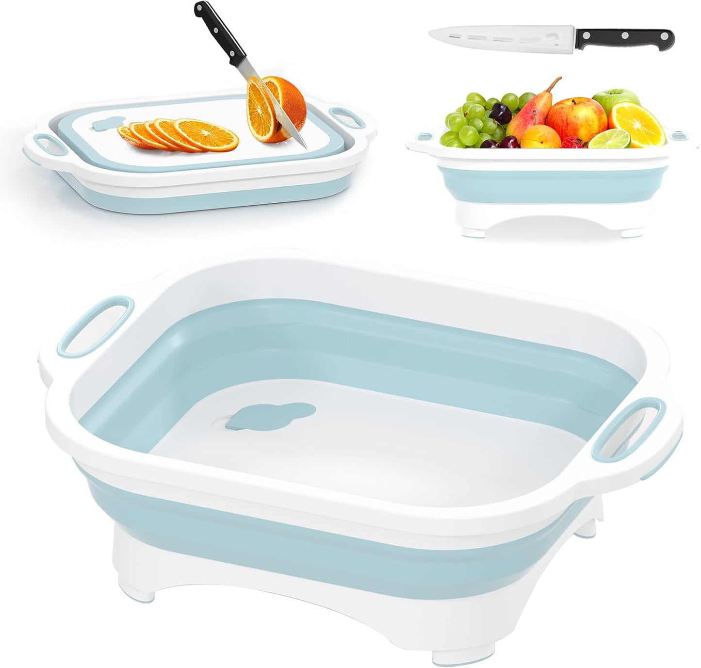 HI NINGER Collapsible Cutting Board, Foldable Chopping Board, Space Saving 2 in 1 Storage Basket for