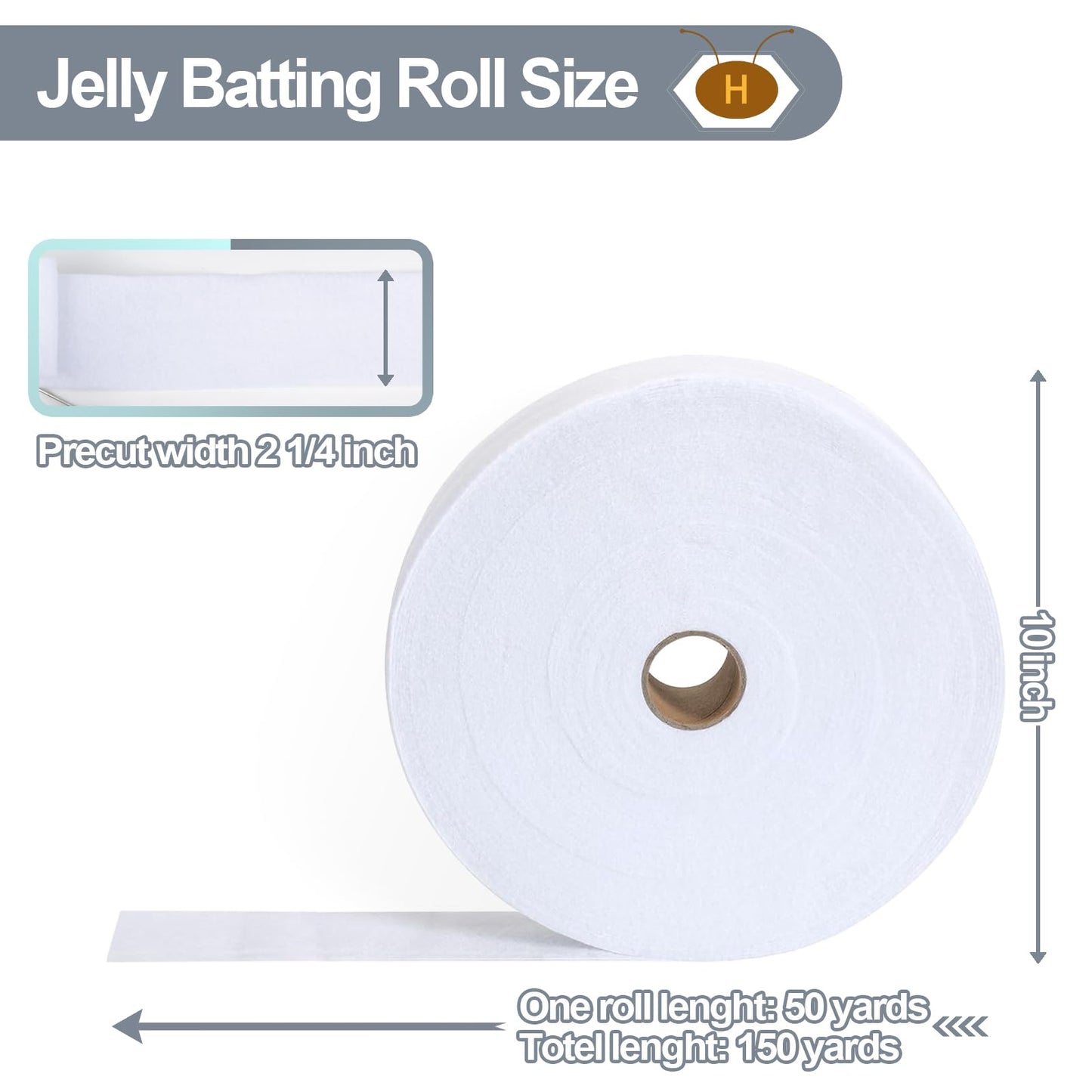 HexaHive 2 1/4 Inch Jelly Batting Roll Strips for Rugs Total 150 Yards, 3 Rolls Polyester Blend Batting on a Roll for Quilting, Throw Rugs, Fabric Tube Maker Needle Punched Maker Tool