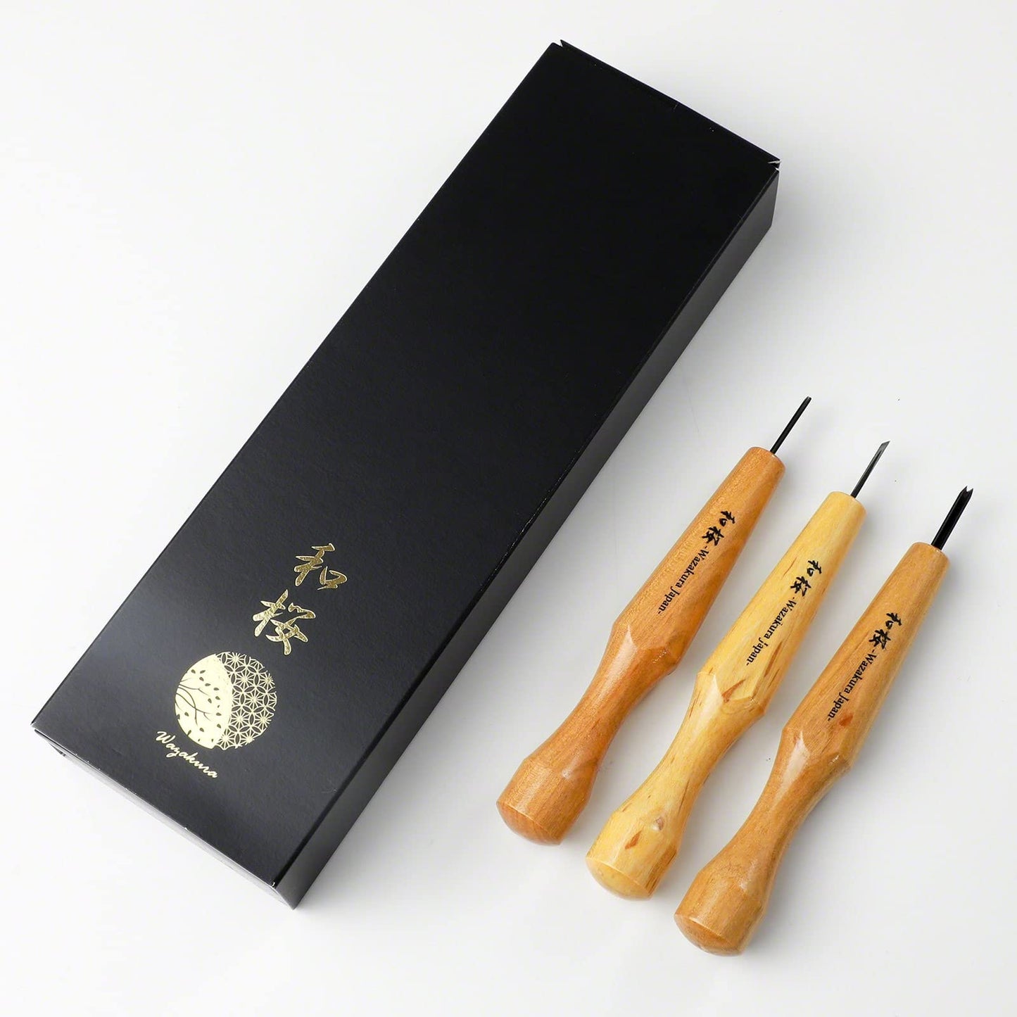 Wazakura 3PCS Bonsai Chisel Kit with Round Gouge, Single Bevel Skewed and V-Parting Tool, Hand Carving Tool Set for Jin Shari Making, Woodworking Knife Pack - Mini Size