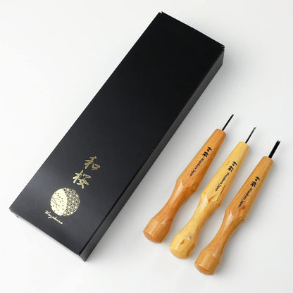 Wazakura 3PCS Bonsai Chisel Kit with Round Gouge, Single Bevel Skewed and V-Parting Tool, Hand Carving Tool Set for Jin Shari Making, Woodworking Knife Pack - Mini Size