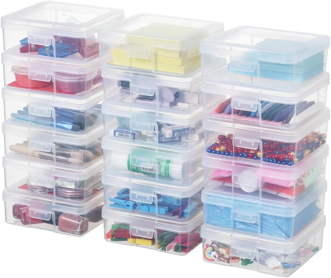 Novelinks Clear Plastic Storage Containers - Stackable Organizers with Lids for Crafts & Games | 18 Pack Small
