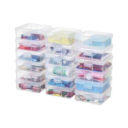 novelinks Plastic Clear Storage Containers for Organizing, Craft Storage Organizers and Stackable Storage Bins with Lids for Pencil Box, Bead, Cookie Cutter, Board Game (18 Pack Small)