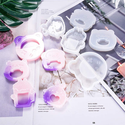 FineInno 10 PCS Kawaii Resin Shaker Mold Animal Resin Molds for Epoxy, with Bear, Lamb,Chick,Beer Mug Shape Molds for Pendant Art Craft DIY