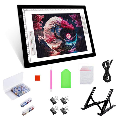HUAYEYC 16 Pcs Diamond Painting A3s LED Light Pad Kit, Adjustable Brightness Light Box, 5D DIY Diamond Painting Accessories Tool Kit Full Drill, Includes Storage Case, Pens, Stand More
