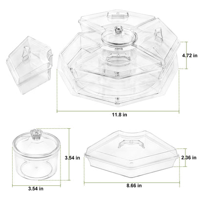 IVYHOME Ice Serving Lazy Susan, Chilled Food Containers with 4 Removable Dishes and Smooth Rotating Tray, Condiment Server with Separate Lids, for Bar Accessories, Fruit, Salad, Taco, Party Garnish