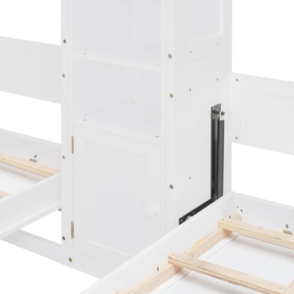 Merax Dual Twin Murphy Bed with Cabinets and Shelves, Space Saving Wall Bed with Storage, Foldable Twin Beds with Convertible Shelf Legs for Guest Room, Small Space, White