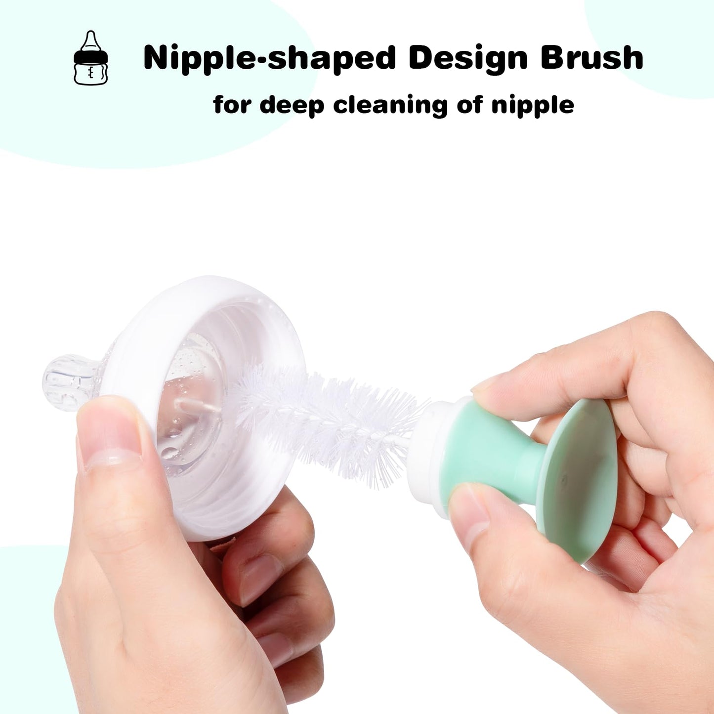Baby Bottle Brush with One Base Hidden Nylon Nipple Cleaner, Stand Suction Cup,2 Pack Straw Brushes,1 Pack Sponge Nipple,1 Piece Replacement Head, Green