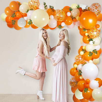 Little Cutie Balloon Decorations, Orange Yellow White with Artificial Willow Leaves for Birthday & Baby Shower Parties
