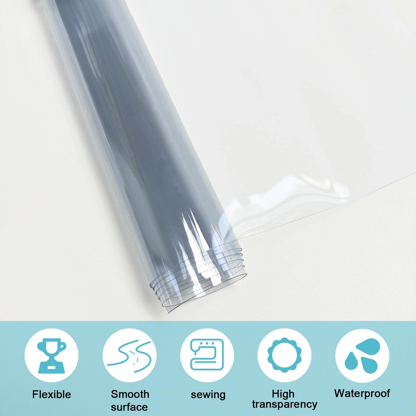 Clear Vinyl Sewing, Transparent PVC Vinyl Roll 15.7" x 48"(40cmx122cm) Super Clear Vinyl Sheets, 0.5 mm Waterproof Vinyl Fabric for Making Handags Bows, Bags and DIY Crafts