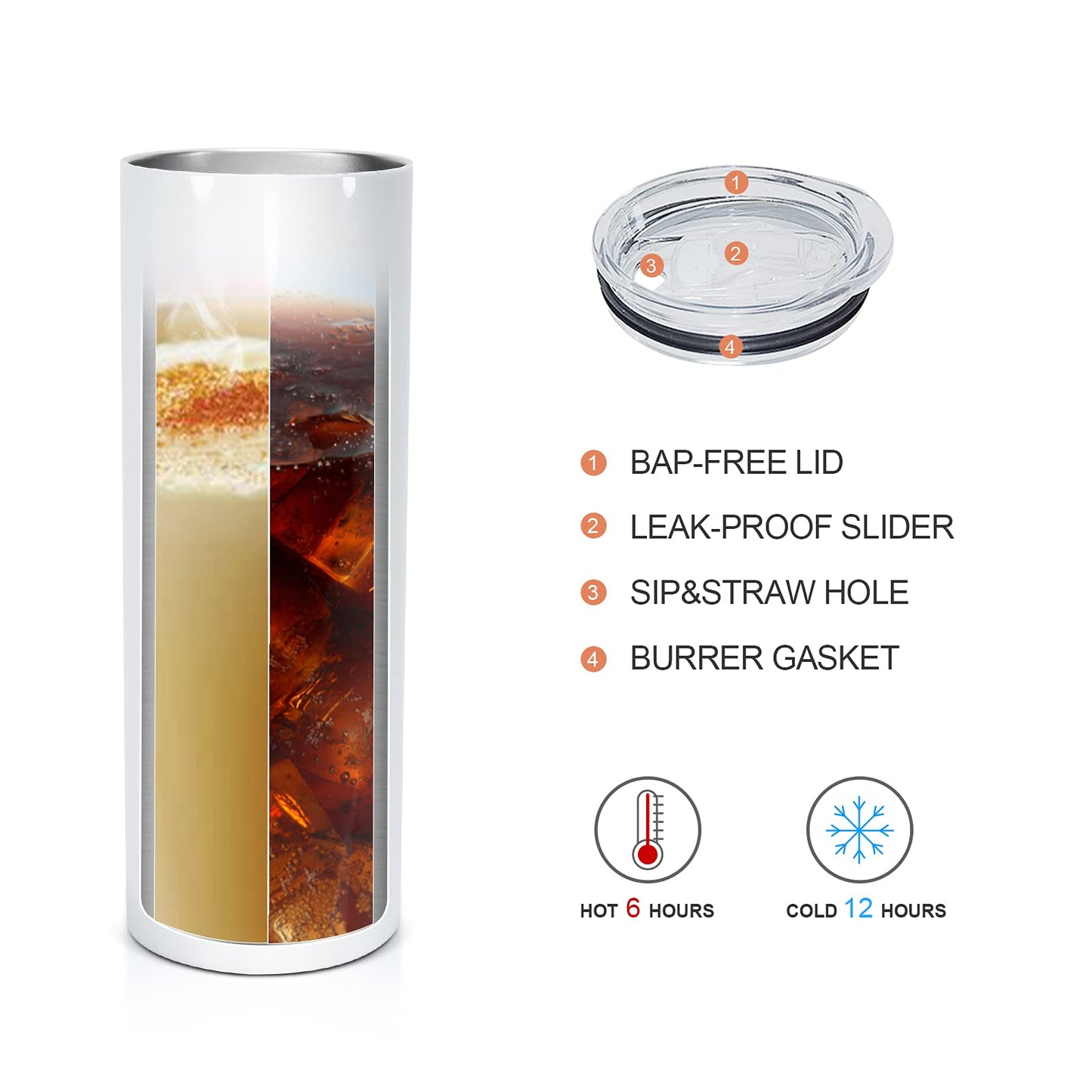 AGH 10 Pack Sublimation Tumblers Blank 20 OZ Straight Skinny Tumbler with Straw, Stainless Steel Double Layer Insulated Mug, Individually Box, Travel Tumblers
