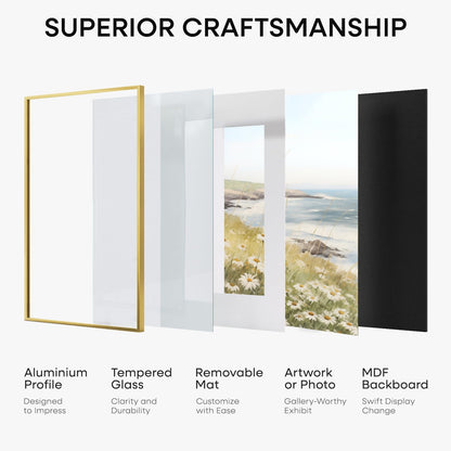 Homeforia 8x8 Picture Frame Gold, High End Metal 8 x 8 Square Photo Frames with Mat 6 by 6, 8x8 Poster Frame Matted to 6x6 inches Print, 8by8 Wall or Tabletop Frame, Tempered Glass, Wall Kit, Set of 1