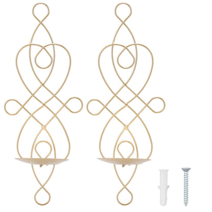 Wall Sconces Candle Holder, Set of 2 Iron Hanging Candle Sconce Holder Foldable Wall Candle Holder for Bedroom Dining Room (Gold)